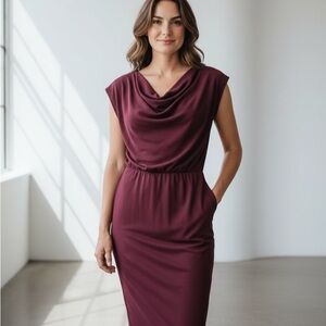 Rib Knit Burgundy Boat Neck Off The Shoulder Pencil Dress